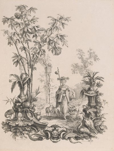 Młoda Chinka spacerująca w otoczeniu owiec, ok.1740-50. autorstwa Francois Antoine Aveline