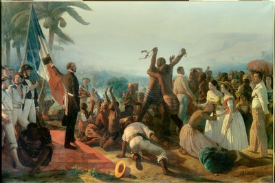 Proklamacja zniesienia niewolnictwa w koloniach francuskich 23 kwietnia autorstwa François Auguste Biard