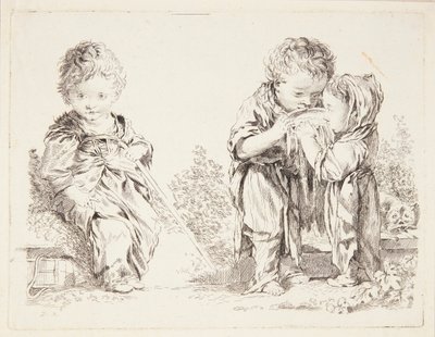 Dziecko siedzące na grudce ziemi i Mali pijący mleko autorstwa François Boucher