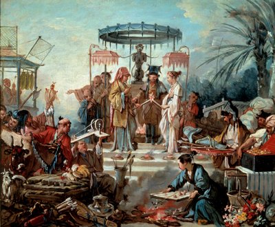 Chińska scena ślubna na dworze cesarza Chin. Obraz Francois Bouchera (1703-1770) 1740 Besancon, Musee des Beaux Arts autorstwa François Boucher