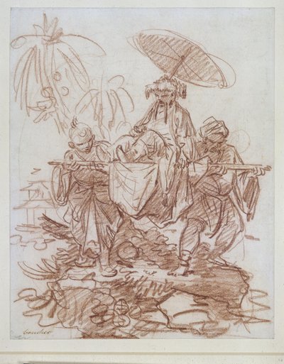 Chiński dostojnik, niesiony przez dwóch służących autorstwa François Boucher