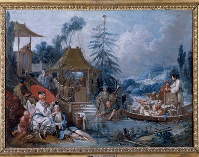Chinoiserie: „”wędkarstwo”” Obraz Francois Bouchera (1703-1770) autorstwa François Boucher