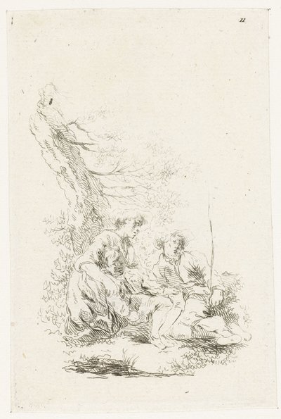 Trzy osoby siedzące przy drzewie autorstwa François Boucher