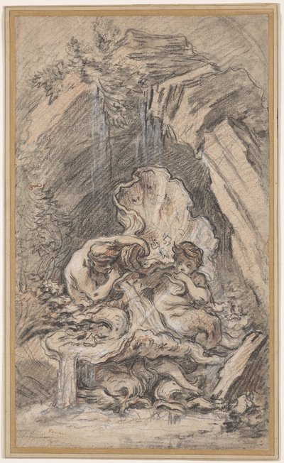 Fontanna z dwoma trytonami dmuchającymi muszlami autorstwa François Boucher