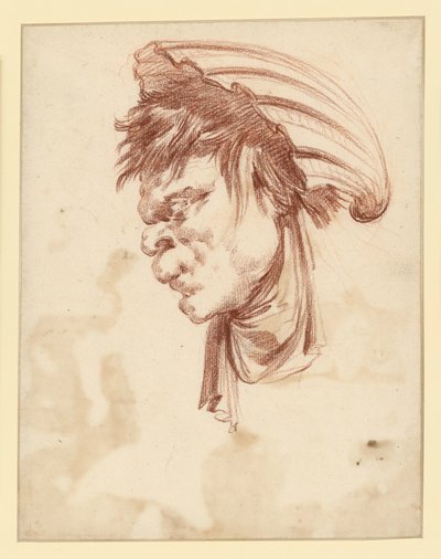 Groteskowa głowa widziana z profilu w lewo, z muszlą na głowie autorstwa François Boucher