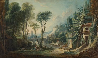 Krajobraz pasterski z rzeką autorstwa François Boucher