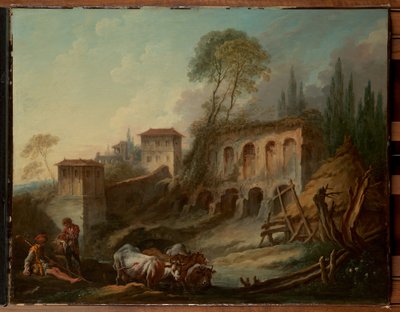 Wyobrażony pejzaż z widokiem na Wzgórze Palatyńskie z Campo Vaccino autorstwa François Boucher