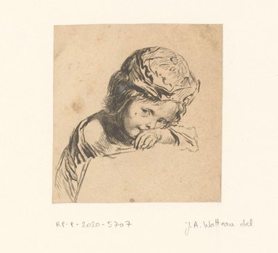 Dziecko w czapce, opierające się na ramieniu autorstwa François Boucher