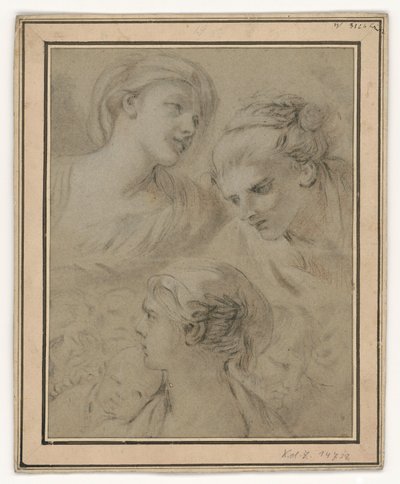 Studia twarzy, które w sposób poglądowy przedstawiają różne emocje autorstwa François Boucher