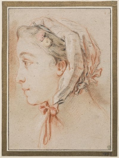 Głowa kobiety, profil w czapce autorstwa François Boucher