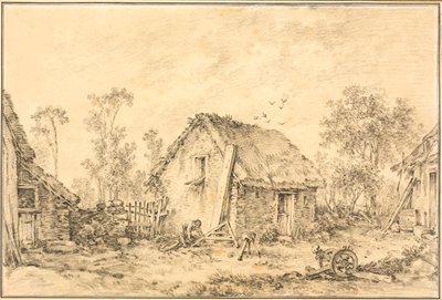 Krajobraz z rustykalnym domkiem autorstwa François Boucher