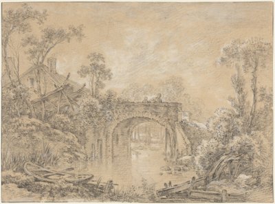 Krajobraz z rustykalnym mostem autorstwa François Boucher