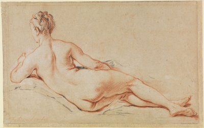 Leżąca naga kobieta, opierająca się na lewym ramieniu, widok z tyłu autorstwa François Boucher