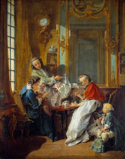 Scena obiadowa w mieszczańskim wnętrzu. Obraz Francois Bouchera (1703-1770) 1739 Nd. 0,81x0,65m² autorstwa François Boucher