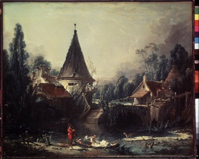 ""Pejzaż w pobliżu Beauvais"" (Pejzaż w pobliżu Beauvais) Obraz Francois Bouchera (1703-1770) Około 1740 Wymiary 49x58 cm Ermitaż, Sankt Petersburg (Sankt-Petersburg) autorstwa François Boucher