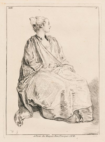 Siedząca kobieta zwrócona w prawo autorstwa François Boucher