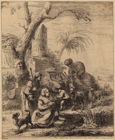Siedząca kobieta [Femme de Matsmey] obok palmy, rycina z serii „Diverses figures chinoises [...]” autorstwa François Boucher