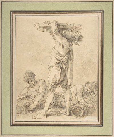 Sący mężczyzna niosący fasces i broń autorstwa François Boucher