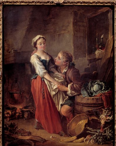 Piękna kucharka Scena galante w kuchni. Obraz Francois Bouchera (1703-1770). 1738 Paryż. Musee Cognacq Jay autorstwa François Boucher