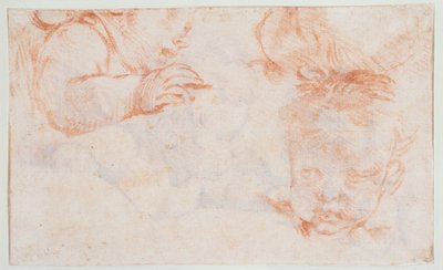 Trzy głowy chłopców. Szkice do dekoracji nadproża w pałacu Amalienborg autorstwa François Boucher