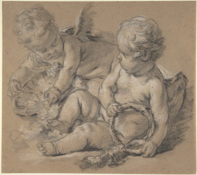Skrzydlate putta z kwiatami autorstwa François Boucher