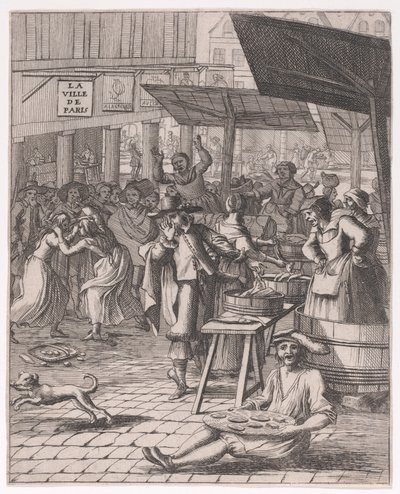 Na targu rybnym; z cyklu „Różne godne uwagi tematy zaczerpnięte z historii Grecji” autorstwa Francois Chauveau