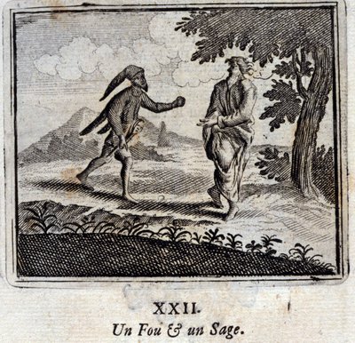 Szalony i mądry. Bajki Jean de La Fontaine (1621-95). Ilustracja François Chauveau (1613-1676). Wydanie z 1728 r. autorstwa Francois Chauveau