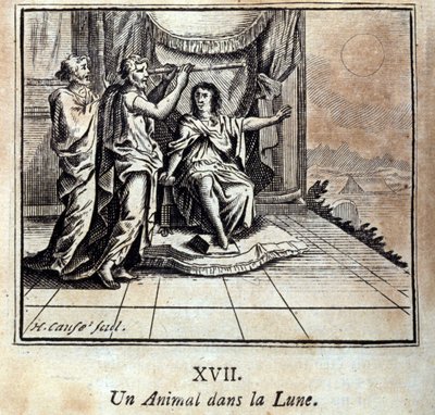 Zwierzę na Księżycu. Bajki Jean de La Fontaine (1621-95). Ilustracja Francois Chauveau (1613-1676). Wydanie z 1728 r. autorstwa Francois Chauveau