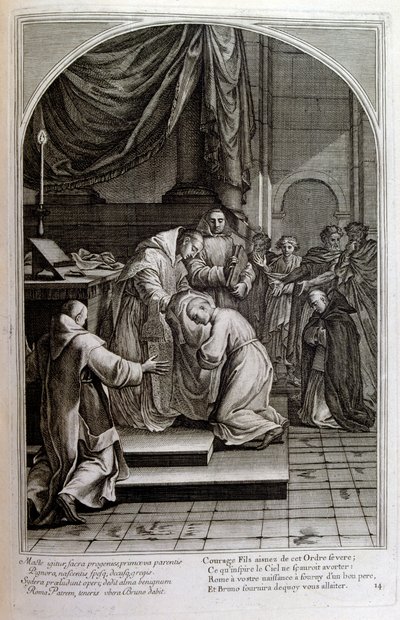 Grawerowanie autorstwa Francois Chauveau 1680 „Życie św. Brunona” założyciela zakonu Chartreux autorstwa Francois Chauveau