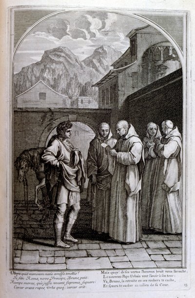 Grawerowanie autorstwa Francois Chauveau 1680 „Życie św. Brunona” założyciela zakonu Chartreux autorstwa Francois Chauveau