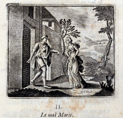Zło się żeni. Bajki Jean de La Fontaine (1621-95). Ilustracja François Chauveau (1613-1676). Wydanie z 1728 r. autorstwa Francois Chauveau