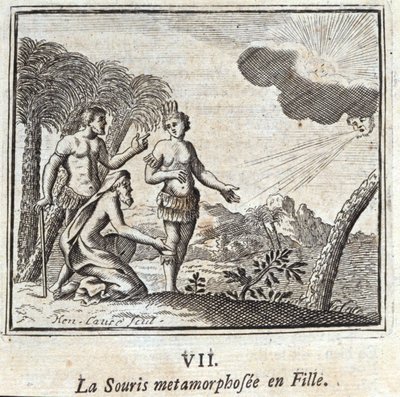 La Souris przemienił się w dziewczynę. Bajki Jeana de La Fontaine (1621-95). Ilustracja François Chauveau (1613-1676). Wydanie z 1728 r. autorstwa Francois Chauveau