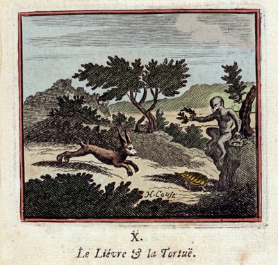 Zając i żółw - Bajki Jean de La Fontaine (1621-1695) - Ilustracja Francois Chauveau (1613-1676) - Wydanie z 1728 r. autorstwa Francois Chauveau