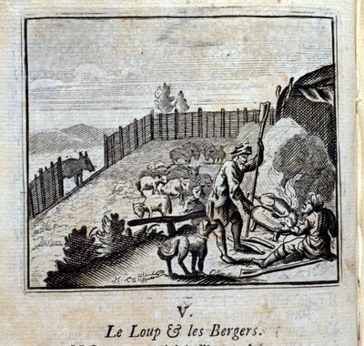 "Wilk i pasterze. Bajki" Jean de La Fontaine (1621-95). Ilustracja François Chauveau (1613-1676). Wydanie z 1728 r. autorstwa Francois Chauveau