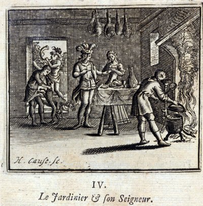 Ogrodnik i jego pan Bajki Jean de La Fontaine (1621-95). Ilustracja François Chauveau (1613-1676). Wydanie z 1728 r. autorstwa Francois Chauveau