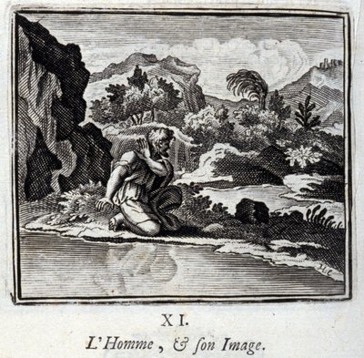 Człowiek i jego wizerunek. Bajki Jean de La Fontaine (1621-95). Ilustracja Francois Chauveau (1613-1676). Wydanie z 1728 r. autorstwa Francois Chauveau