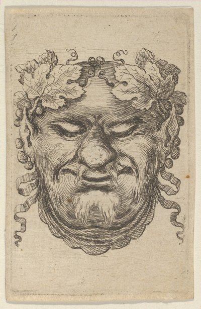 Maska Bachusa z wieńcem z liści winogron i wstążką, z Divers Masques, ca. 1635-45. autorstwa Francois Chauveau
