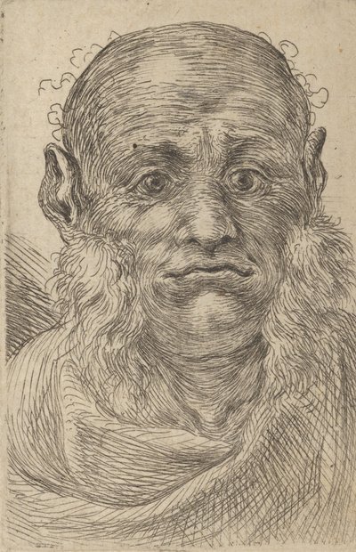 Maska łysego mężczyzny z kępkami baków, z Divers Masques, ca. 1635-45. autorstwa Francois Chauveau