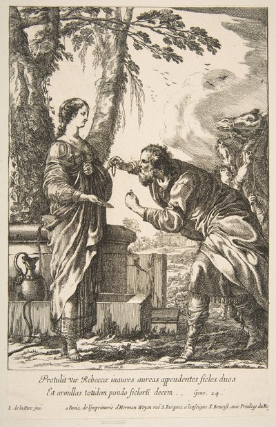 Rebeka i Eliezer. autorstwa Francois Chauveau