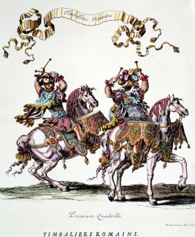 Timbalierzy rzymscy podczas karuzeli podarowanej przez króla Ludwika XIV (1638-1715) w 1662 r. Grawer Francois Chauveau (1613-1676) XVII-wieczna kolekcja prywatna autorstwa Francois Chauveau