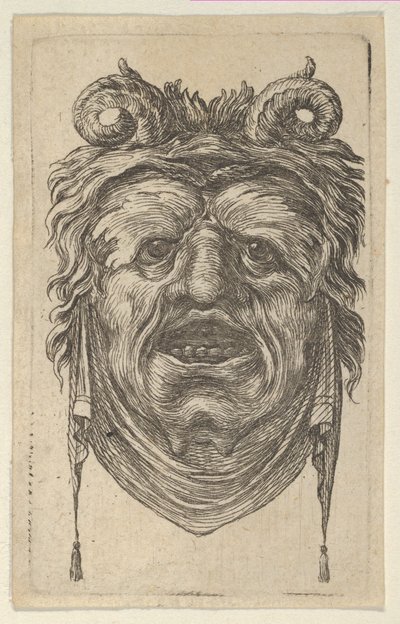 Maska Satyra z zakręconymi rogami, ulistnionymi brwiami i chusteczką wiszącą pod brodą, ca. 1635-45. autorstwa Francois Chauveau