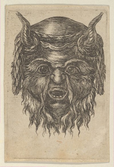Maska Satyra z wieńcem laurowym owiniętym rogami, z Divers Masques, ca. 1635-45. autorstwa Francois Chauveau
