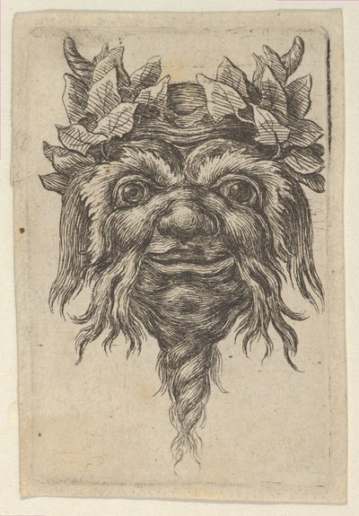 Maska Satyra z brodą w kształcie spirali i bluszczem zgrupowanym wokół każdego rogu, od Divers..., ca. 1635-45. autorstwa Francois Chauveau