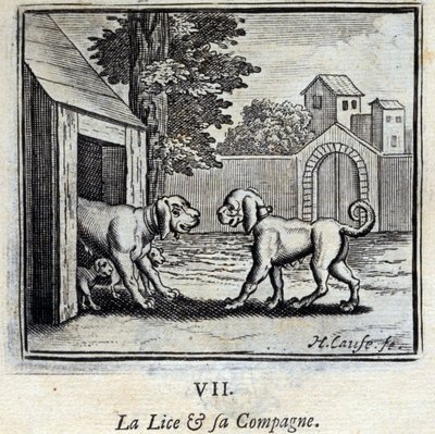 Wszy i jej towarzysz. Bajki Jean de La Fontaine (1621-95). Ilustracja Francois Chauveau (1613-1676). Wydanie z 1728 r. autorstwa Francois Chauveau