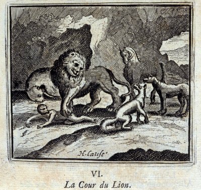Dwór Lwa. Bajki Jean de La Fontaine (1621-95). Ilustracja François Chauveau (1613-1676). Wydanie z 1728 r. autorstwa Francois Chauveau