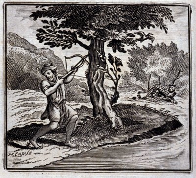 Lew i szczur. Bajki Jean de La Fontaine (1621-95). Ilustracja Francois Chauveau (1613-1676). Wydanie z 1728 r. autorstwa Francois Chauveau