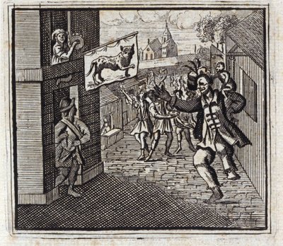Małpa i lampart. Bajki Jean de La Fontaine (1621-95). Ilustracja Francois Chauveau (1613-1676). Wydanie z 1728 r. autorstwa Francois Chauveau