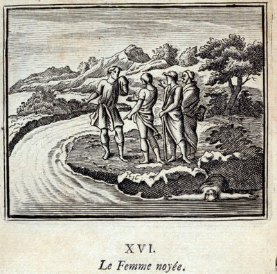 Noyee Kobieta. Bajki Jean de La Fontaine (1621-95). Ilustracja François Chauveau (1613-1676). Wydanie z 1728 r. autorstwa Francois Chauveau