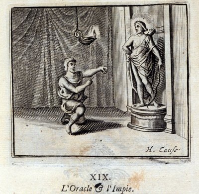 Wyrocznia i bezbożni. Bajki Jean de La Fontaine (1621-95). Ilustracja Francois Chauveau (1613-1676). Wydanie z 1728 r. autorstwa Francois Chauveau