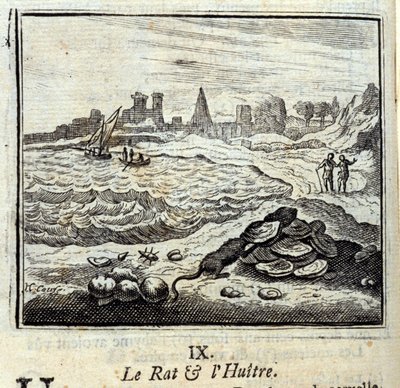 Szczur i Oyer. Bajki Jean de La Fontaine (1621-95). Ilustracja Francois Chauveau (1613-1676). Wydanie z 1728 r. autorstwa Francois Chauveau